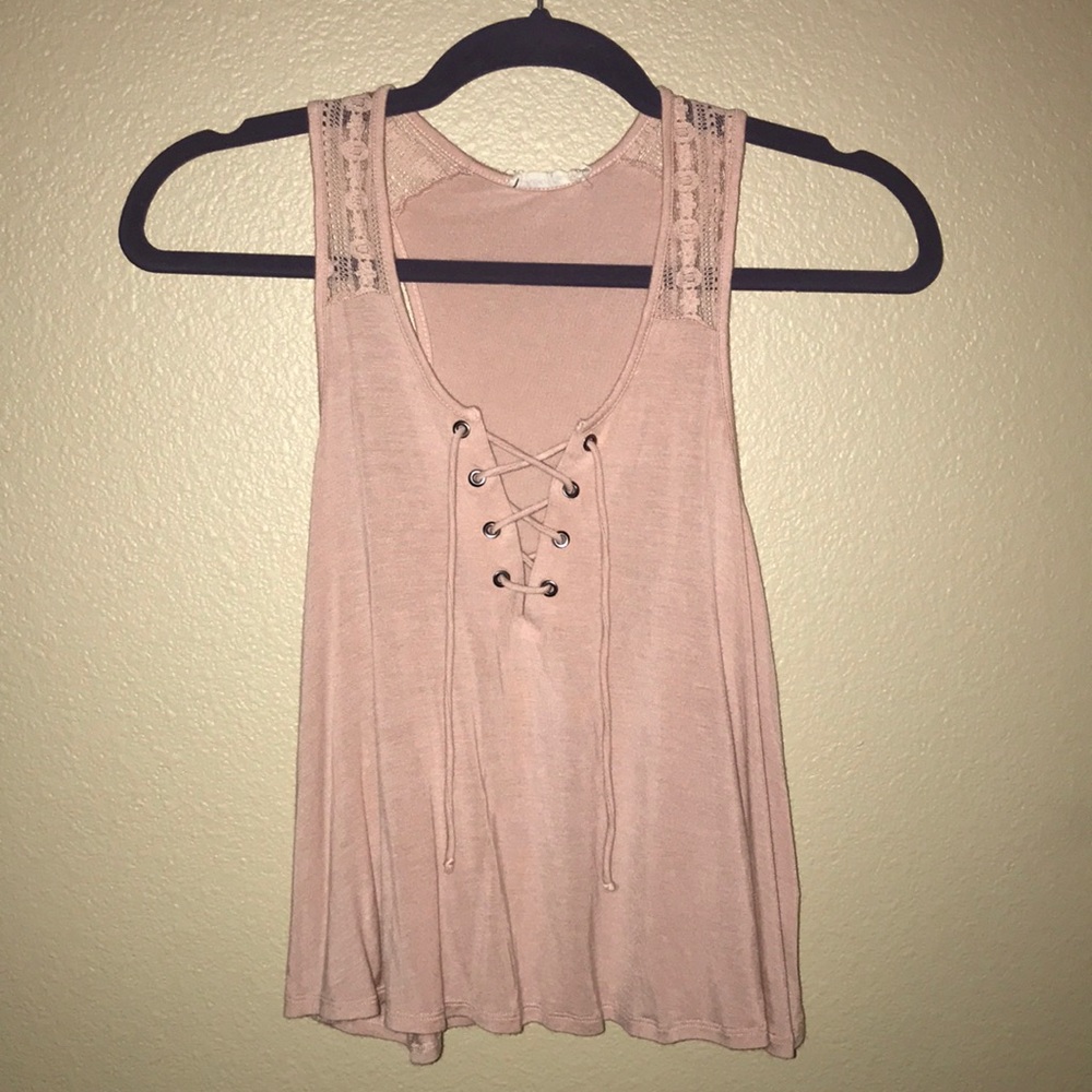 Pastel Pink Tank with Lace on shoulders